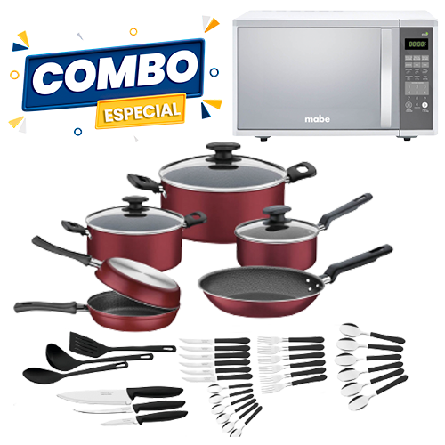 COMBO HORNO DE MICROONDAS 1.1 PIES CUBICOS MABE HMM111SEJ + BATERIA DE COCINA TRAMONTINA 38 PIEZAS ROJO 20399-779